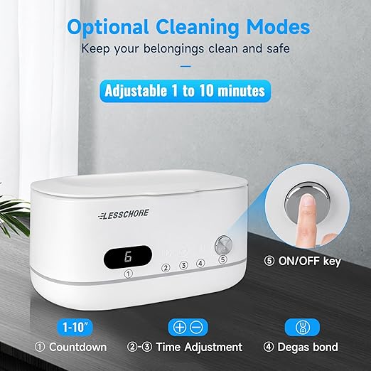 LessChore® Ultrasonic Jewelry Cleaner with Polishing Cloth & Degas, Portable Household Sonic Cleaner. Ideal for Daily Cleaning of Rings, Earrings, Necklaces, Glasses & More. Gift for Women, Mom, Wife