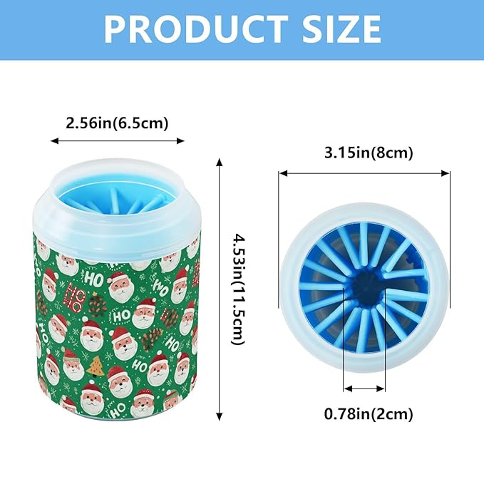 Dog Paw Cleaner Cups for Dogs Pets Foot Washer Paw Scrubber for Medium Small Cats Dogs Cute Cleaning Cup Deep Green Christmas Santa Claus