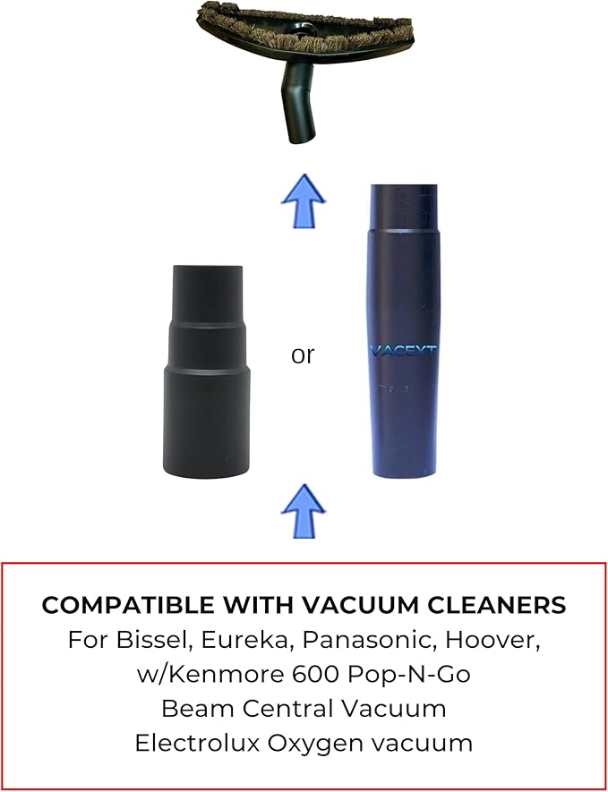 Replacement Vacuum Brush Head With 32MM Connection & 1-3/8-Inch to 1-1/4-Inch Adapter | Works on Low Carpet & All Floors | Horse Hair Hardwood Vacuum Attachment