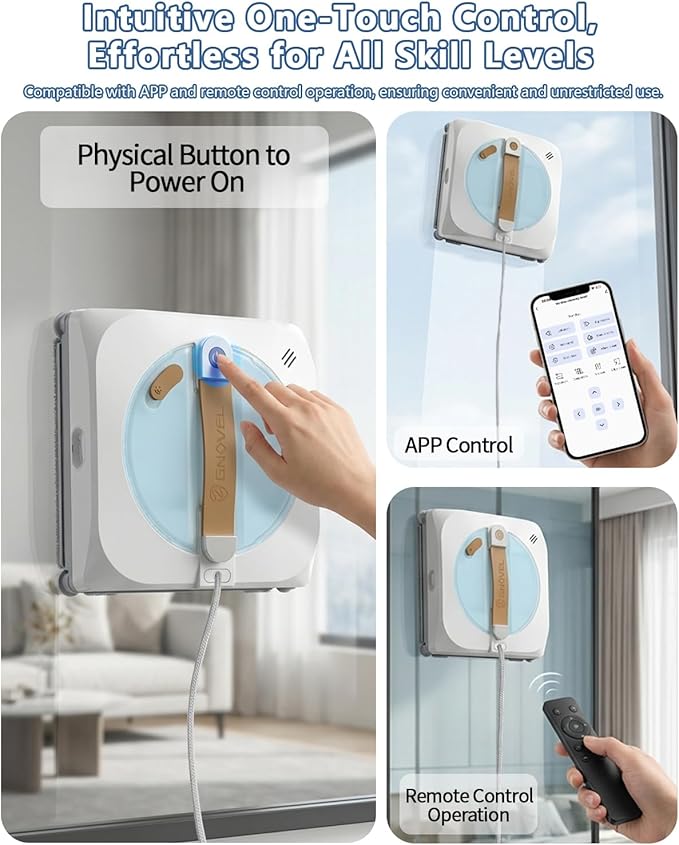 Window Cleaning Robot with 8000Pa, 2025 Upgraded Window Cleaner Robot with Intelligent Path Planning, 15-Stage Anti-Fall, App/Remote Control for Glass, Edge Detection System, Tile & Windows