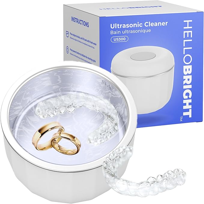 Ultrasonic Retainer Cleaner Machine for Invisalign, Aligner, Night Guard, Denture, Whitening Tray, Mouth Guard and Toothbrush Head - Dental UV Ultrasonic Cleaner Pod [no UV Light]