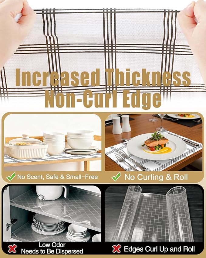 Shelf Liners for Kitchen Cabinets Non-Adhesive, Non-Slip Thickened Shelf Paper Waterproof Washable for Drawer Dresser Pantry Shelve Bathroom Protector Liner