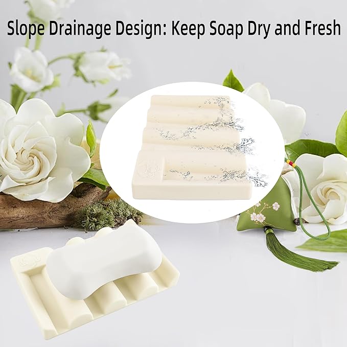 Silicone Soap Dish,Self Draining Soap Holder Perfect for Shower,Bathroom Sink,Kitchen Sink & Travel,Non-Slip Bar Soap Holder Extend Soap Life,Keep Soap Bars Dry & Easy Cleaning Beige-3Pcs