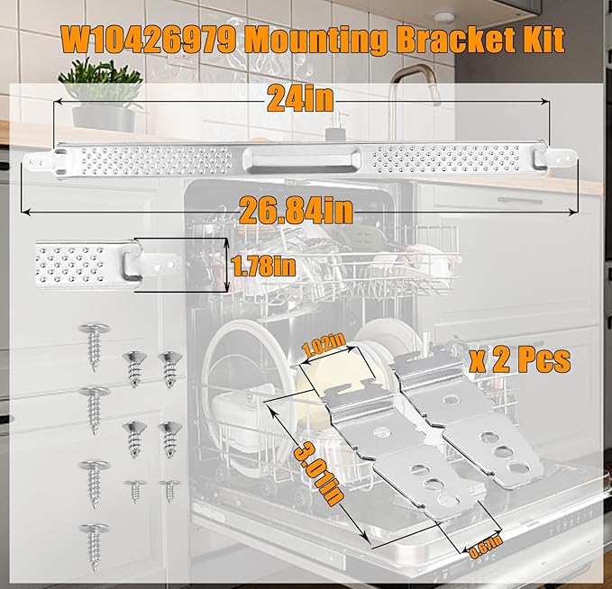 24" Dishwasher Mounting Bracket Kit for Whirlpool, KitchenAid, Maytag 24 Inch Wide Dishwasher Replaces W10426979 AH3632890,EA3632890,PS3632890,2311792 for Granite and Quartz Countertop