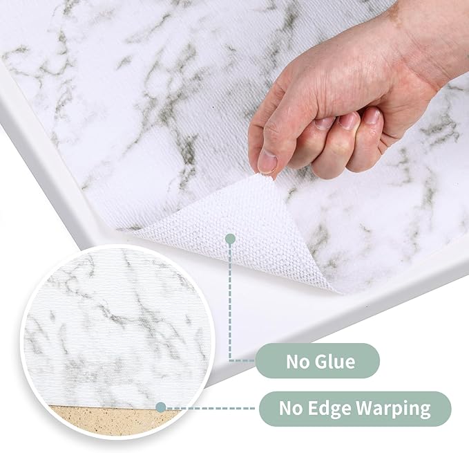 Drawer and Shelf Liner for Kitchen Cabinet: 17 in X 30 Ft Non Slip Waterproof Shelf Paper Non Adhesive Refrigerator Liners White Marble Easy Liners for Bathroom with Knife Tape Measure