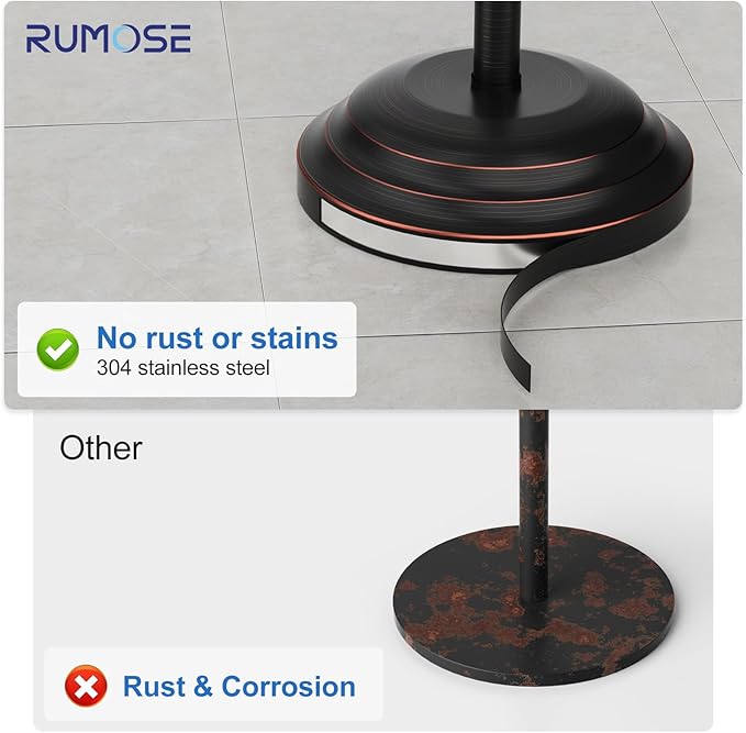 RUMOSE Toilet Paper Holder Stand for Floor, Oil Rubbed Bronze Bathroom Free Standing Toilet Tissue Roll Holder with Storage, Adjustable 17-25 Inch, SUS304 Stainless Steel