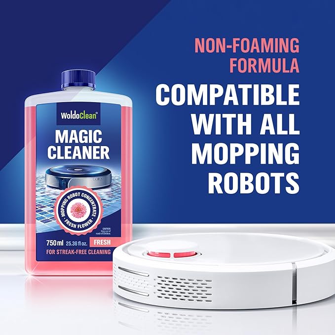 WoldoClean Robot Floor Cleaner Liquid 25.36 fl.oz - Fresh Scent & Anti-Clog, Compatible with Roborock, Dreame, Roomba, Tineco, Daily Use Concentrate
