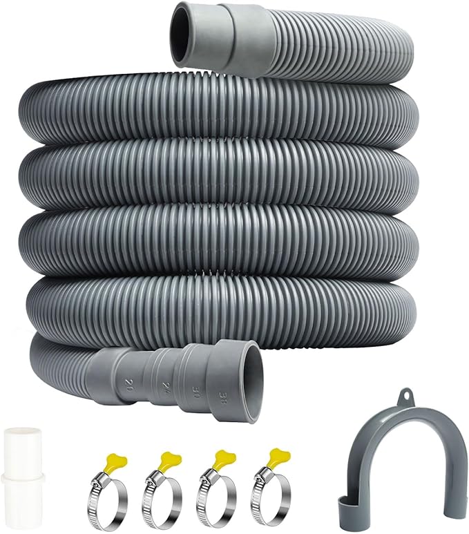Washing Machine Drain Hose, 6.5 Feet Flexible Dishwasher Hose Extension Kit, Universal Washer Drain Hose, W/ 1 Hose 4 Clamps-Bend Holder