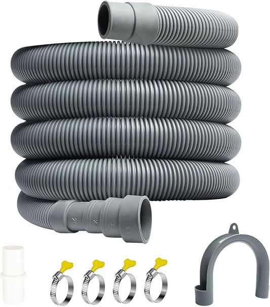 Washing Machine Drain Hose, 6.5 Feet Flexible Dishwasher Hose Extension Kit, Universal Washer Drain Hose, W/ 1 Hose 4 Clamps-Bend Holder