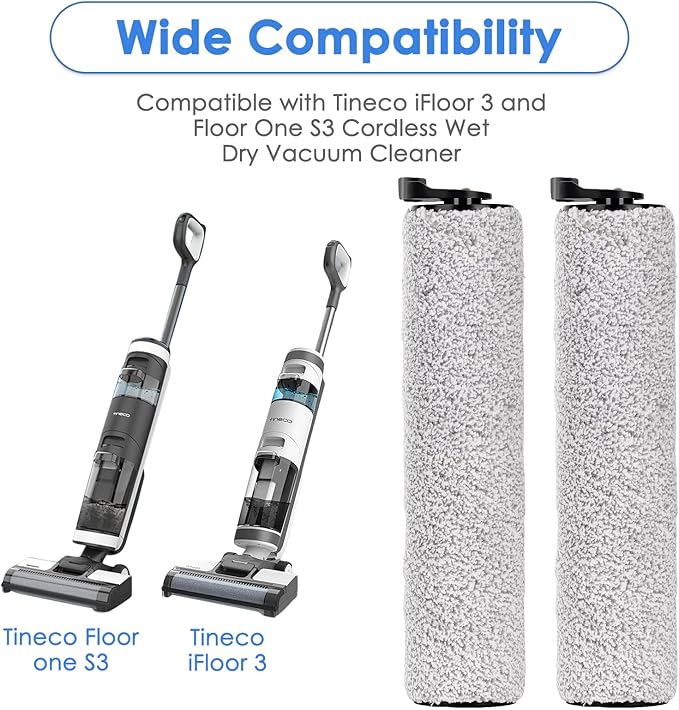 (2 Pack) Rollers Brush Replacement Compatible With Tineco iFloor 3/ Floor One S3/ iFloor 2 Cordless Wet Dry Vacuum Cleaner Mop, Replacement Parts Accessory Kit, 2 Main Brushes