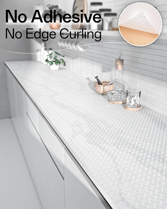 Shelf and Drawer Liner for Kitchen Cabinet, Non-Adhesive 18in x 120in Waterproof Contact Paper Refrigerator Liners Thickened Durable EVA Material Non Slip Mat for Dresser Cupboard Pantry Protector