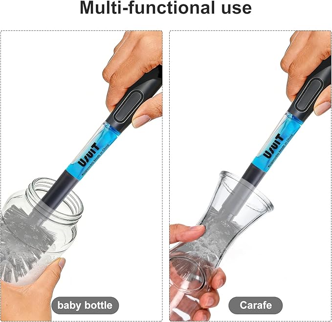 Soap Dispensing Bottle Brush, Comfort Grip, Gray, 2 Pieces (in one Package), Cleaning for Bottles, Pitchers and Carafes