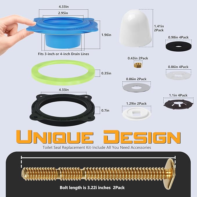 Wax Ring Kit for Toilet Installation - Elastic Rebound Wax-Free Gasket, Reusable Toilet Seal Ring Stops Leaks & Odors, Fits Uneven Floors - No Wax Rubber DIY Kit for 3"/4" Drain, Ideal for Homeowners
