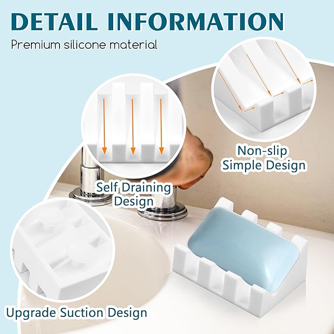 Silicone Soap Dish for Bar Soap Holder for Shower Bathroom Self Draining Waterfall Drying Tray Keep Soap Bars Dry Clean & Easy Cleaning (Black White, 2)