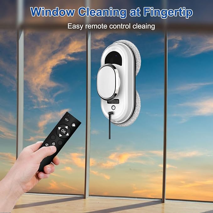 Window Cleaner Robot, 5600Pa Strong Suction Window Automatic Cleaning Robot, Smart Path Planning, Powerful Dual Spinning Mop, Remote Control, Dual Safety Protection for Effortless Cleaning