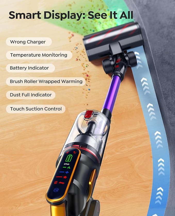 Cordless Vacuum Cleaner 50KPa/600W/65Mins Stick Vacuum Cleaners for Home with Pet Brush, 3.3Ft Hose, Wall Mount Charging, Auto Mode, Touchscreen, Self-Standing Vacuum for Pet Hair/Carpet/Car, Ultra10