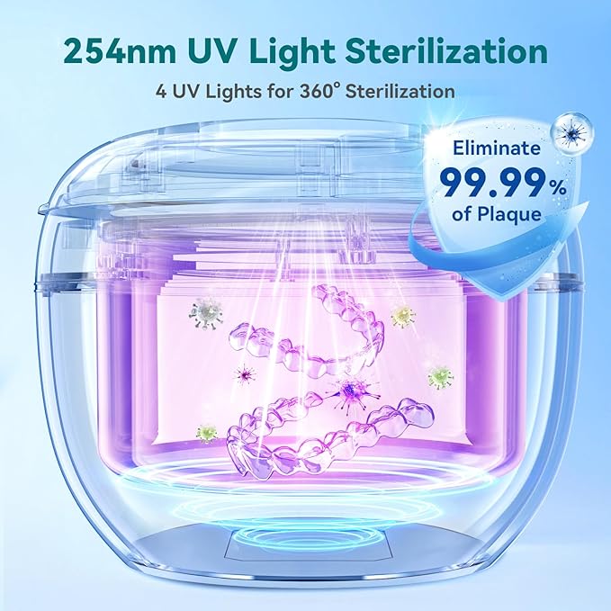Dental Ultrasonic Retainer Cleaner Machine: 45kHz Dental Cleaning Pod for Denture, Mouth Guard, Night Guard, Aligner, Braces, Toothbrush Head & Jewelry, UV Cleaner with Digital Timer & 4 Modes, Green