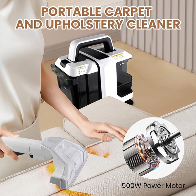 Mini Portable Carpet Cleaner Machine with Dual Size Brushhead, Multi-Purpose and Upholstery Cleaner, Handheld Deep Carpet Cleaning Machine, Spot Cleaner for Couch, Rugs, Car Seats and Pet Stains