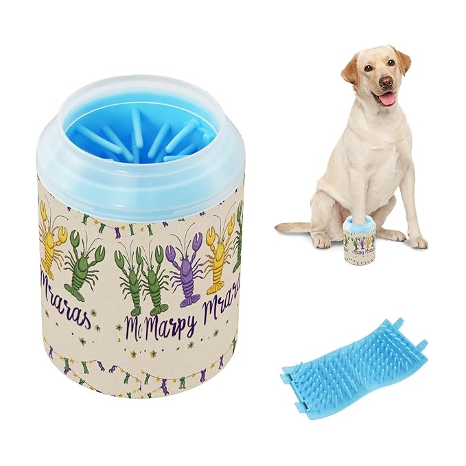 Dog Paw Cleaner Cups for Dogs Pets Foot Washer Paw Scrubber for Medium Small Cats Dogs Cute Cleaning Cup Cute Mardi Gras Crayfish
