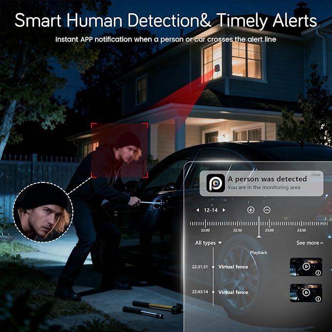 5MP 3K Window Camera, Enhanced Color Night Vision, Strong Magnetic Mount, No Subscription, 24/7 Recording, Tool-Free Install, Dual-Band 2.4G&5Ghz WiFi (1Pack)