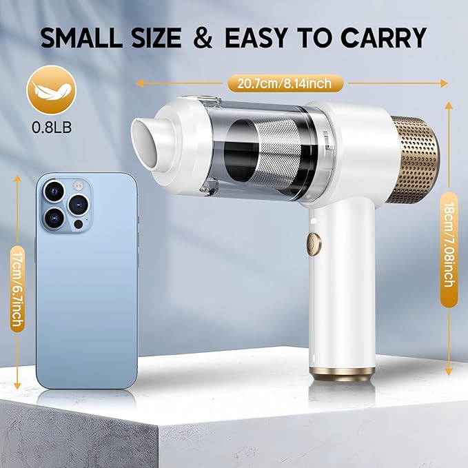JONYJ Handheld Car Vacuum Cleaner, 16000PA Hand Held Vacuum Portable Cordless, 2 in 1 Air Duster and Vacuum Cleaner with LED Light, Multi-Nozzles, 120W High Power Mini Vacuum for Home, Pet, Office