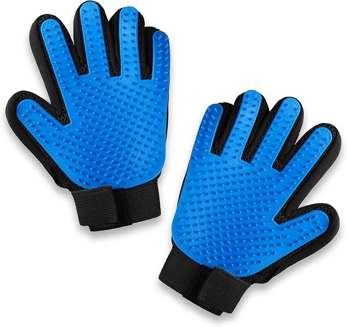 Pets First Dog Grooming Gloves Best Professional Deshedding, Brushing, Cleaning Mitt Tool for Small, Medium or Large Dogs & Cats. Fur & Hair Remover. Prevents Matted Coats. Soft Rubber Bristle Brush