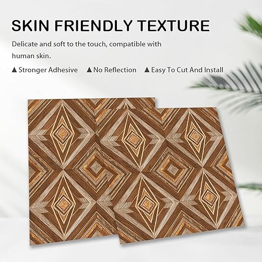 Nuxovilar Peel and Stick Vinyl Flooring, 12x12 Inch Geometric Wood Parquet Pattern, Self-Adhesive Flooring (10 Pcs)