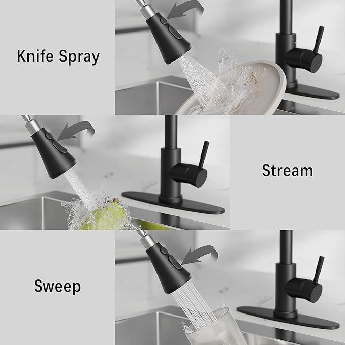 VXV Kitchen Faucet with Soap Dispenser, 3 Modes Kitchen Faucet with Pull Down Sprayer, Stainless Steel Sink Faucet for Farmhouse, Bar, and RV, with Deck Plate and 1/2'' Adapters