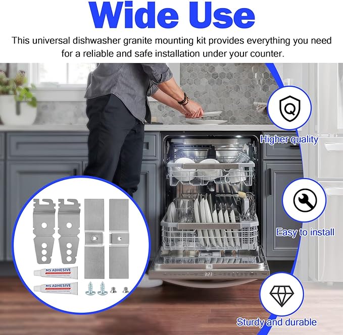 Granite Counter Dishwasher Mounting Kit Fit For Most Brand Dishwashers WP8269145 AP6012289 PS11745496, Dishwasher Mounting Brackets For Solid Surfaces, Kit Includes Bracket, Glues And Screws -2 Packs