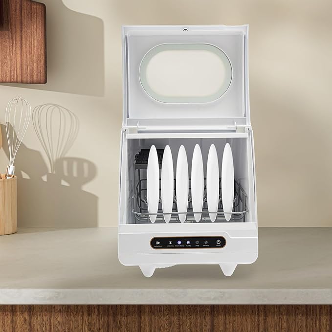 Countertop Dishwasher - Portable Compact with 5 Wash Programs, Tap or Manual Fill for Apartments/RVs/Dorms (White)