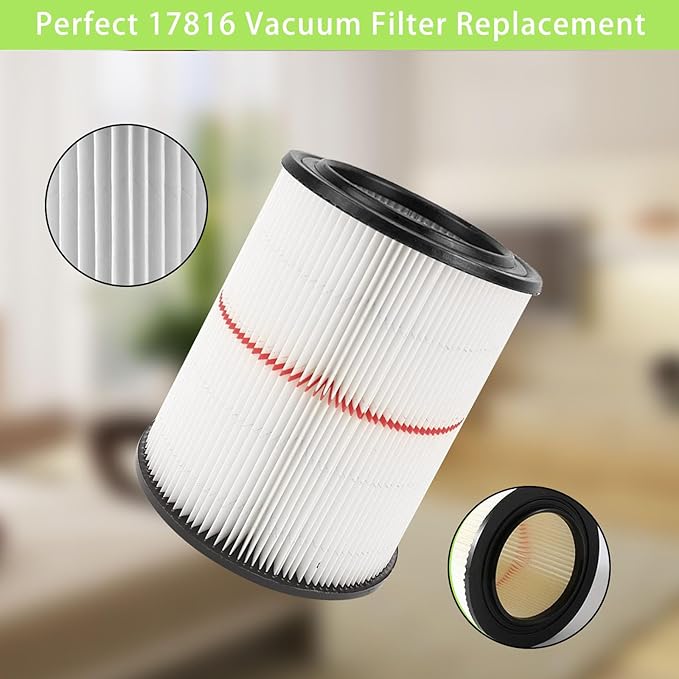 17816 Filter for Craftsman Shop Vac Air Filter, Replacement for Craftsman Wet Dry Vac Filter for Craftsman 9-17816 Vacuum Filter 5 6 8 12 16 Gallon and Larger Vacuum Cleaner 2 Pack