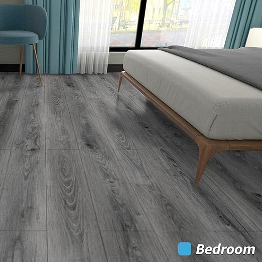 Art3d 60 Sq.ft Peel and Stick Floor Tiles, 40Pcs Luxury Vinyl Plank Flooring Wood Look, Adhesive and Waterproof Tile Sticker for Bedroom, Living Room, Kitchen, Gray