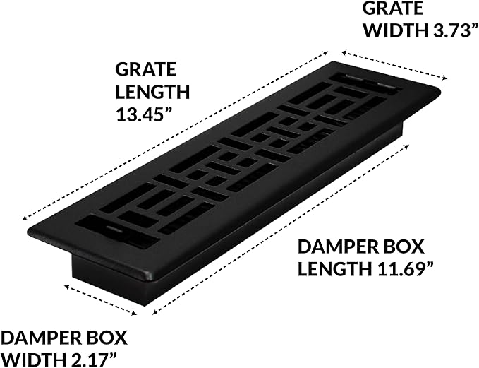Decor Grates AJH212-BLK Oriental Floor Register, 2x12 Inches, Textured Black