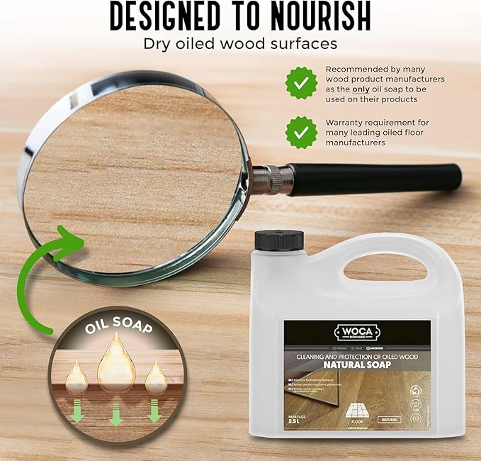 WOCA Natural Soap, White 2.5L - Concentrated Wood Cleaner for oil or wax finished hardwood floors, tables, millwork, cutting boards, and countertops