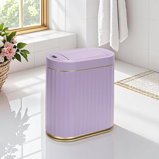 Bathroom Trash Can with Butterfly Lid 2 Gallon Sensor Trash can, IPX5 Waterproof Garbage Can Bathroom Decor, Automatic Trash Bin, Under-Counter Wastebasket for Bedroom, Living Room, Purple