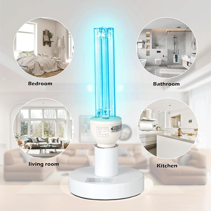 25 Watts UVC Sanitizer Lamp Ozone Free UVC Light Bulb with Base and 3-Gear Timer 253.7nm Wavelength UV Light for Bedroom/Closet/Kitchen/Bathroom E26 Base 110V CTUV-25