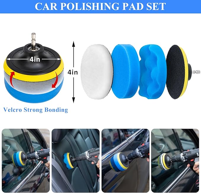 AUTODECO 34Pcs Car Detailing Brush Set, Car Detailing Kit, Auto Detailing Drill Brush Set, Car Detailing Brushes, Car Wash Cleaning Tools Kit for Interior, Exterior, Wheels, Blue