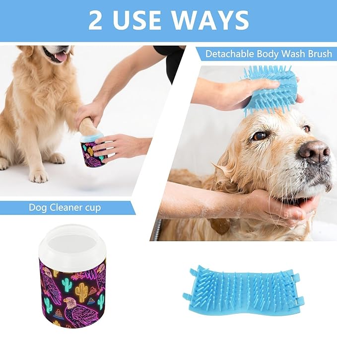 Dog Paw Cleaner Cups for Dogs Pet Foot Washer Paw Scrubber for Small Medium Large Dogs Cats Cleaning Cup Neon Eagles Cacti Pyramids