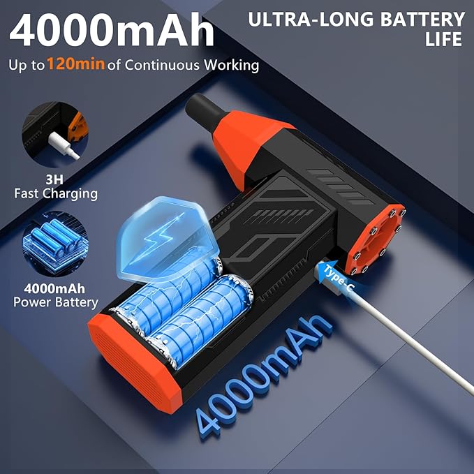 Compressed Air Duster-130000RPM Electric Air Duster for PC&Keyboard Cleaning，4-Speed Cordless Turbo Fan Rechargeable Reusable Compressed Air Blaster, Air Bed, Outdoors, Home