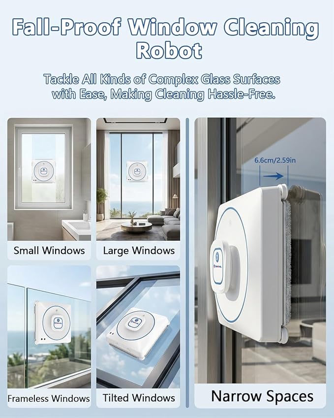 Window Cleaning Robot, 8000Pa Auto Window Cleaner with Intelligent Path Planning, 15-Stage Anti-Fall for High-Rise Glass, App & Remote Control, Hands-Free for Tile & Floor-to-Ceiling Windows