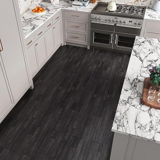 CRE8TIVE 24-Pack Dark Grey Wood Plank Vinyl Peel and Stick Floor Tile - Waterproof 6"x36" Self Adhesive Flooring for Bathroom, Kitchen, Bedroom - Temporary Wood Look