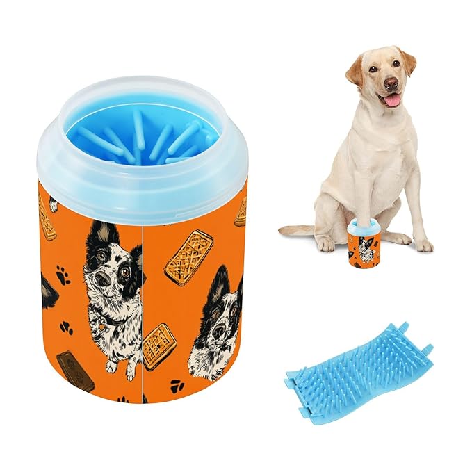 Dog Paw Cleaner Cups for Dogs Pet Foot Washer Paw Scrubber for Medium Small Large Dogs Cats Cleaning Cup Orange Dogs Dog Treats Paw Prints