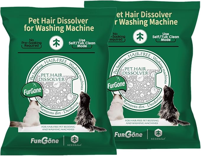 FURGONE by Seedshub Pet Hair Dissolver for Washing Machine, 96.7% Hair Dissolution, Dog Cat Hair | Stain Remover for Laundry, Pets Friendly, 2 Sachets, HE/Top/Front-Load Compatible