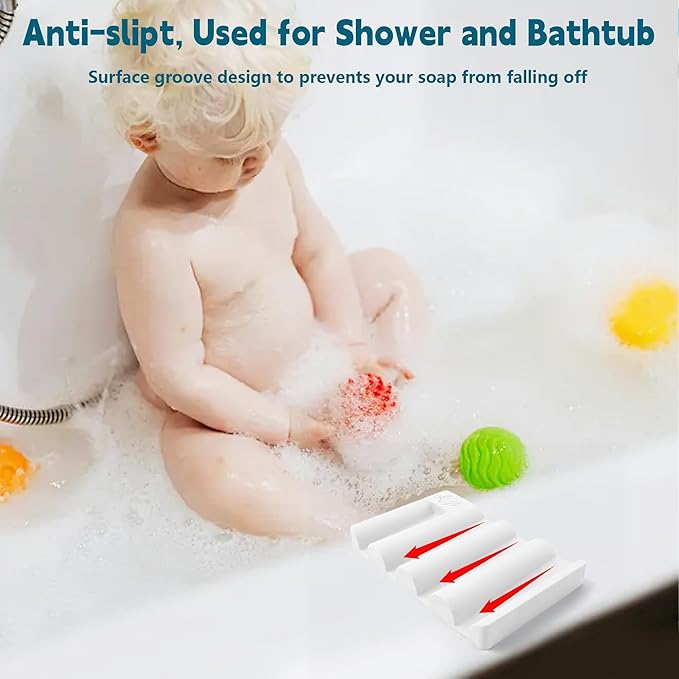 Silicone Soap Dish,Self Draining Soap Holder Perfect for Shower,Bathroom Sink,Kitchen Sink & Travel,Non-Slip Bar Soap Holder Extend Soap Life,Keep Soap Bars Dry & Easy Cleaning White-3Pcs