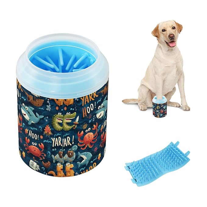 Dog Paw Cleaner Cups for Dogs Pets Foot Washer Paw Scrubber for Medium Small Cats Dogs Cleaning Cup Cute Pirate Animals Dark Blue