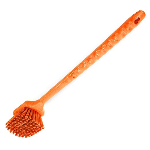 SPARTA 40501EC24 Plastic Large Scrub Brush, Kitchen Brush, Utility Brush With Long Handle For Cleaning, 20 Inches, Orange