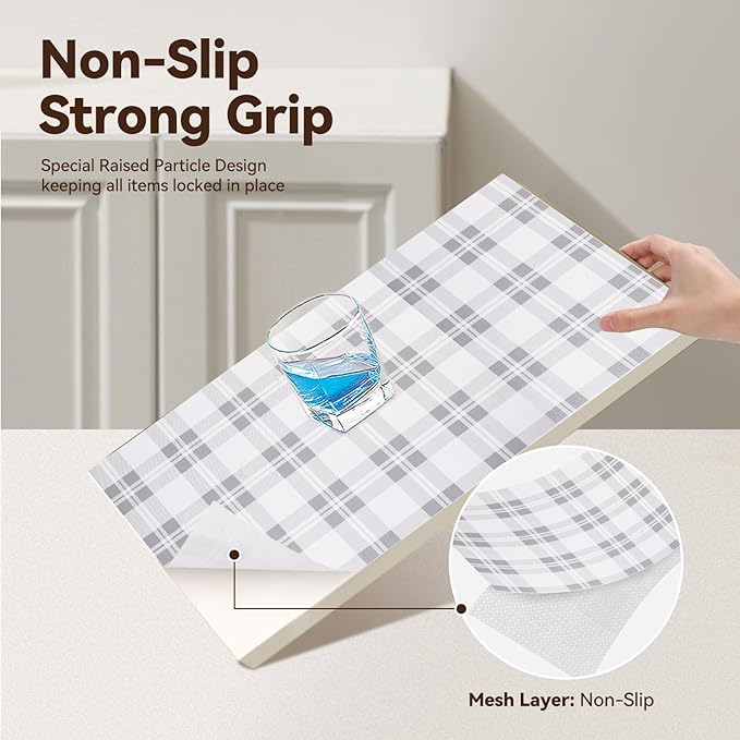 Drawer Shelf Liner for Kitchen Cabinets, Non Adhesive Slip Resistant Shelf Paper Easy to Clean, Strong Grip Thickened Waterproof Washable Mat for Pantry Shelves Cupboard Dresser, Grey, 17.5 in x 10 FT
