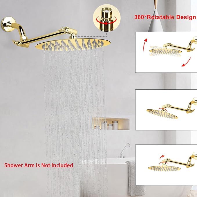 NearMoon Rain Shower Head, Ultra-Thin Design-Pressure Boosting, Awesome Some Experience, High Flow Stainless Steel Rainfall Head (8 Inch,Chrome Gold)