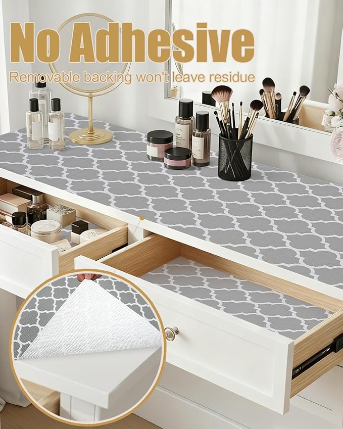Shelf Liners for Kitchen Cabinets Non-Adhesive, Non-Slip Thickened Shelf Paper Waterproof Washable for Drawer Dresser Pantry Shelve Bathroom Protector Liner