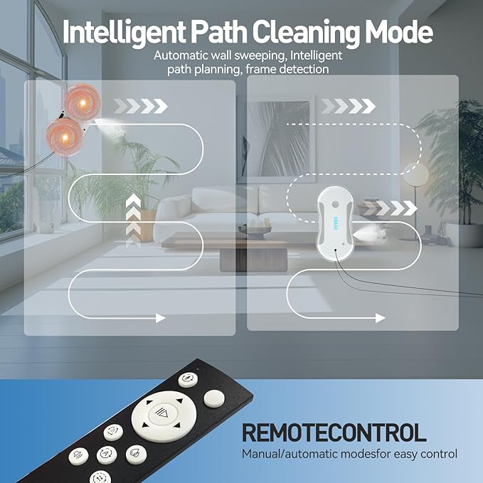 Window Cleaning Robot, 5800Pa Intelligent Window Cleaner Robot with 80ml Dual Water Spray, with Path Planning and Edge Detection for Interior/Exterior Highrise Windows